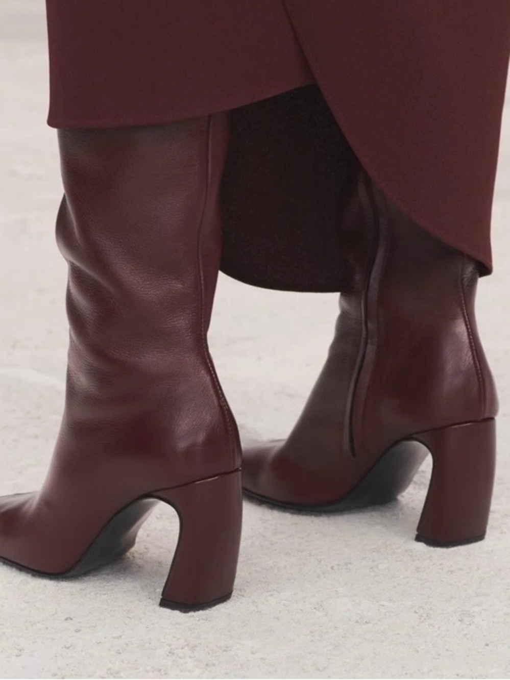 Zara Leather Oxblood KneeHigh Square Toe Architectural Heel Boots - Size 10 NEW - Picture 10 of 16